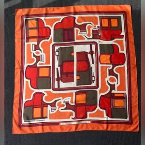 Hermes 'Les Coupes 90' Orange Scarf Rare Designer Exclusive Luxury Silk Scarf